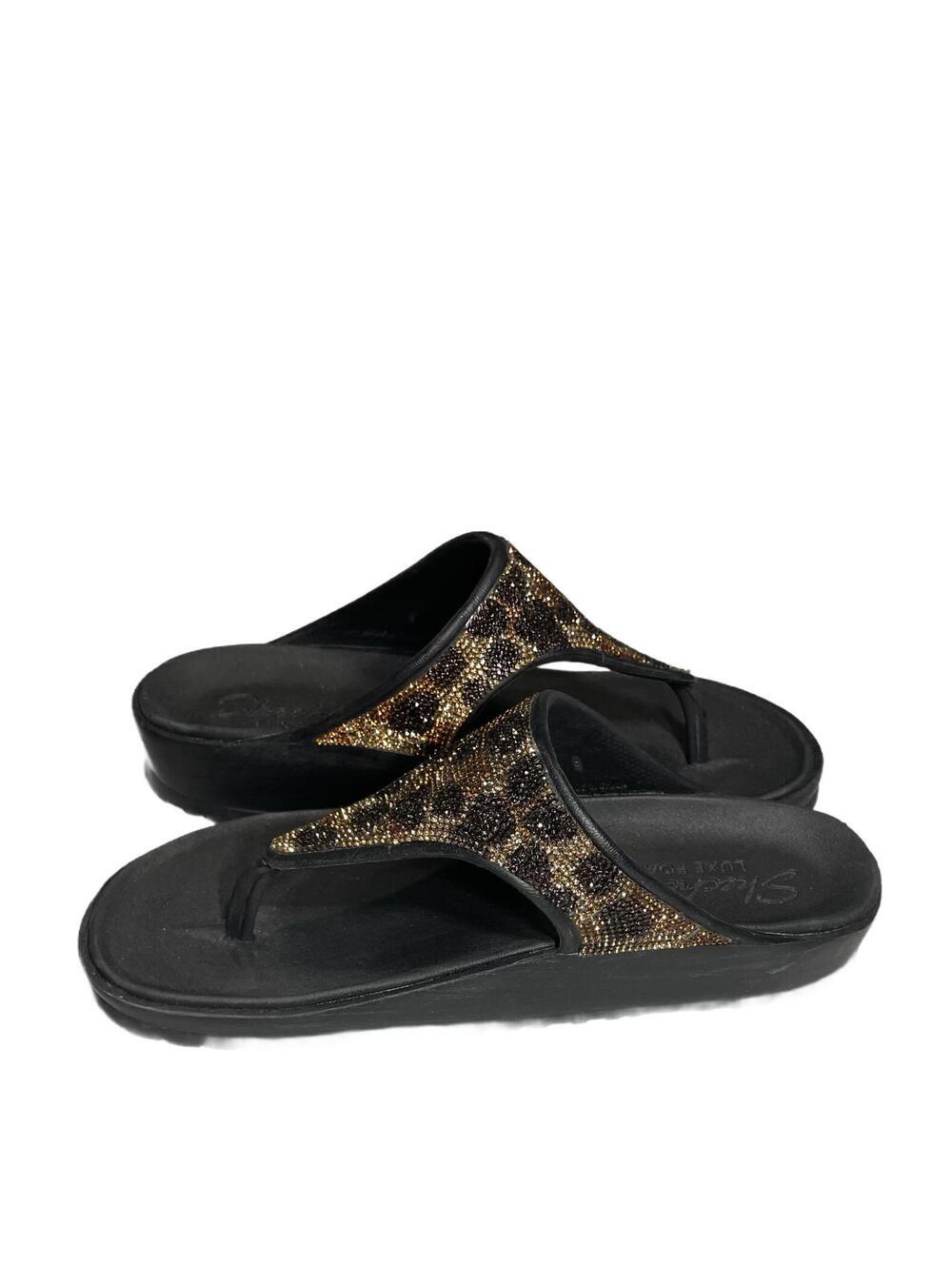Skechers Foamies Leopard Print Rhinestone Embellished Thong Sandals, Size 9 - Picture 4 of 8